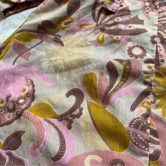 Unique Vintage Tie Shirt Dress w Retro Floral Print-Pink/Purple/Yellow Sz Med - Picture 7 of 7